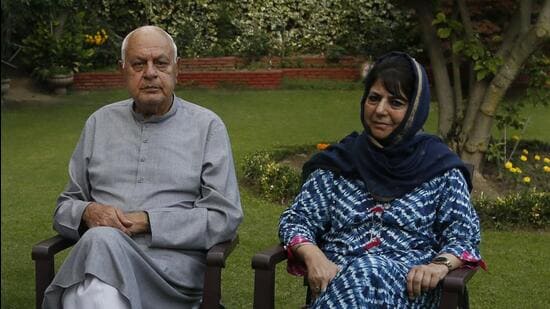 DISTANT PAST: NC president Farooq Abdullah, PDP chief Mehbooba Mufti were among the faces of the PAGD alliance formed soon after the abrogation of Article 370 in 2019, (AP)