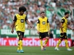 Borussia Dortmund's Karim Adeyemi reacts after the match.
