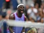 USA's Frances Tiafoe celebrates his victory over USA's Ben Shelton 