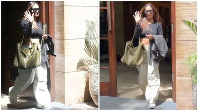 Malaika Arora effortlessly nailed the casual chic look, rocking a black crop top paired with beige baggy pants. She completed her ensemble with black sunglasses, a stylish green handbag and white sneakers, proving that style and comfort can go hand in hand. (HT photo/VarinderChawla) Malaika Arora effortlessly nailed the casual chic look, rocking a black crop top paired with beige baggy pants. She completed her ensemble with black sunglasses, a stylish green handbag and white sneakers, proving that style and comfort can go hand in hand. (HT photo/VarinderChawla)