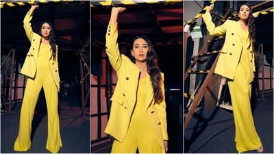 Karisma Kapoor is here to brighten your screen with her latest look. She stunned in a vibrant yellow jumpsuit, paired with a matching blazer, serving up a masterclass in how to rock monochrome outfits like a true pro. (Instagram/@therealkarismakapoor) Karisma Kapoor is here to brighten your screen with her latest look. She stunned in a vibrant yellow jumpsuit, paired with a matching blazer, serving up a masterclass in how to rock monochrome outfits like a true pro. (Instagram/@therealkarismakapoor)