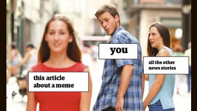 A version of the Distracted Boyfriend meme. A version of the Distracted Boyfriend meme.