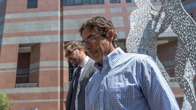 Dr. Mark Chavez, right, a physician from San Diego who is charged in connection with actor Matthew Perry's death from an accidental ketamine overdose, and his attorney Matthew Binninger, leave the Roybal Federal Courthouse in Los Angeles, Friday, Aug. 30, 2024. (AP Photo/Damian Dovarganes) (AP) Dr. Mark Chavez, right, a physician from San Diego who is charged in connection with actor Matthew Perry's death from an accidental ketamine overdose, and his attorney Matthew Binninger, leave the Roybal Federal Courthouse in Los Angeles, Friday, Aug. 30, 2024. (AP Photo/Damian Dovarganes) (AP)