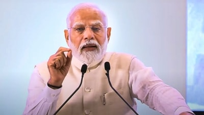 Prime Minister Narendra Modi addresses a gathering during the inauguration of the National Conference of District Judiciary in New Delhi on Saturday. (PTI)