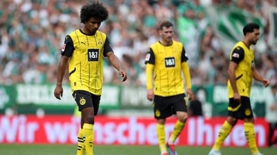 Borussia Dortmund's Karim Adeyemi reacts after the match. (REUTERS)