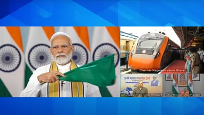 PM Modi flags off three new Vande Bharat Express trains. (YouTube/Narendra Modi) PM Modi flags off three new Vande Bharat Express trains. (YouTube/Narendra Modi)