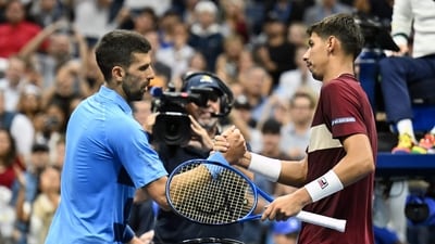 Novak Djokovic (L) greets Alexei Popyrin after his defeat. (AFP) Novak Djokovic (L) greets Alexei Popyrin after his defeat. (AFP)