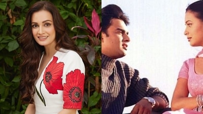 Dia Mirza made her acting debut with Rehnaa Hai Terre Dil Mein. Dia Mirza made her acting debut with Rehnaa Hai Terre Dil Mein.