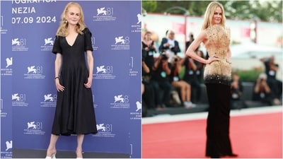 Nicole Kidman stole the spotlight at the Venice Film Festival 2024 with her glamorous red carpet looks. She dazzled in two breathtaking ensembles: a bold Schiaparelli couture gown and a timeless '50s-inspired Bottega Veneta dress, delivering a true high fashion moment. (Instagram/@justjared) Nicole Kidman stole the spotlight at the Venice Film Festival 2024 with her glamorous red carpet looks. She dazzled in two breathtaking ensembles: a bold Schiaparelli couture gown and a timeless '50s-inspired Bottega Veneta dress, delivering a true high fashion moment. (Instagram/@justjared)