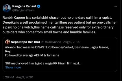 Kangana Ranaut's old tweet against Ranbir Kapoor and Deepika Padukone. Kangana Ranaut's old tweet against Ranbir Kapoor and Deepika Padukone.