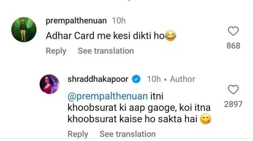 Comment section of Shraddha Kapoor's post Comment section of Shraddha Kapoor's post