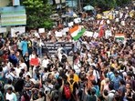 Kolkata, Sep 01 (ANI): Educationalists, actors, teachers, students, and other professionals take part in 'Maha Michil' to protest against the alleged sexual assault and murder of a postgraduate trainee doctor at RG Kar Hospital, in Kolkata on Sunday. (ANI Photo)(Shyamal Maitra)