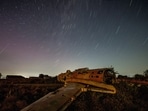 A view from an abandoned military airbase shows the night sky during the annual Perseid meteor shower in the region of Kakheti, Georgia August 12, 2024. 