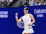 Iga Swiatek, of Poland, reacts after defeating Anastasia Pavlyuchenkova, of Russia, during the third round of the U.S. Open tennis championships, Saturday, Aug. 31, 2024, in New York