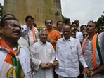 MVA leaders during their protest against the collapse of Shivaji's statue.