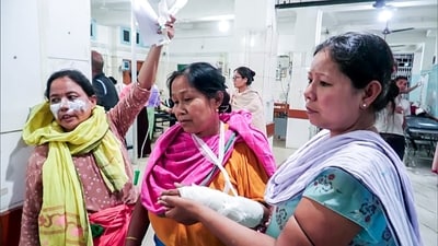 Injured women undergo treatment after the militant attack, at a hospital at Koutruk in Imphal on Sunday. (ANI) Injured women undergo treatment after the militant attack, at a hospital at Koutruk in Imphal on Sunday. (ANI)