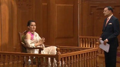 Kangana Ranaut said it looked like Rajat Sharma met Karan Johar before interviewing her. (Pic courtesy: YouTube/ Aap Ki Adalat) Kangana Ranaut said it looked like Rajat Sharma met Karan Johar before interviewing her. (Pic courtesy: YouTube/ Aap Ki Adalat)