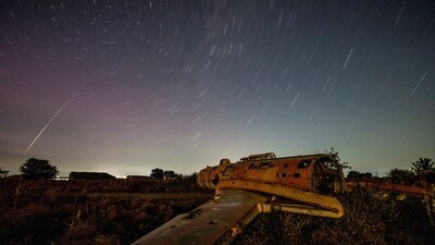 A view from an abandoned military airbase shows the night sky during the annual Perseid meteor shower in the region of Kakheti, Georgia August 12, 2024. (REUTERS)