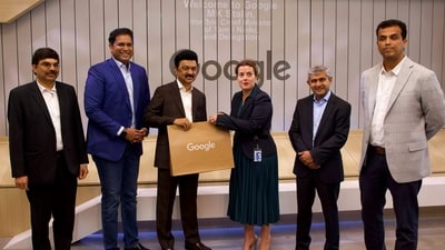 Tamil Nadu Chief Minister M K Stalin during a visit to Google's office, in USA. (PTI) Tamil Nadu Chief Minister M K Stalin during a visit to Google's office, in USA. (PTI)