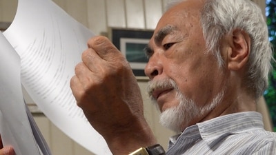 In this undated photo provided by Arai via the Ramon Magsaysay Award Foundation, 2024 Ramon Magsaysay Awardee, Japan's Miyazaki Hayao, reads a script. (Arai/Ramon Magsaysay Awards Foundation via AP) (AP)