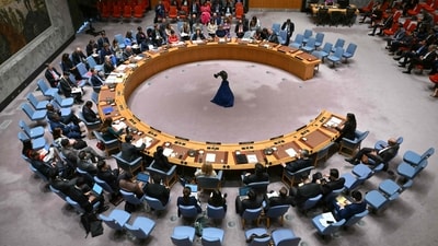 An overall view as the UN Security Council holds a meeting on the situation in the Middle East at UN headquarters on June 10, 2024 in New York. (Photo by ANGELA WEISS / AFP) An overall view as the UN Security Council holds a meeting on the situation in the Middle East at UN headquarters on June 10, 2024 in New York. (Photo by ANGELA WEISS / AFP)