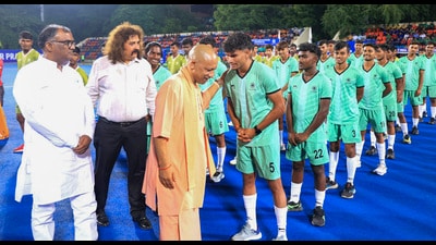 Yogi Adityanath interacts with players during the opening ceremony of the 1st Hockey India Junior Men Inter-Zone Championship 2024, at Padma Shri Mohd. Shahid Hockey Stadium, in Lucknow (PTI) Yogi Adityanath interacts with players during the opening ceremony of the 1st Hockey India Junior Men Inter-Zone Championship 2024, at Padma Shri Mohd. Shahid Hockey Stadium, in Lucknow (PTI)