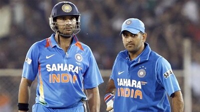 Yuvraj Singh and MS Dhoni in action for India in an ODI against England in 2013. (Getty Images) Yuvraj Singh and MS Dhoni in action for India in an ODI against England in 2013. (Getty Images)