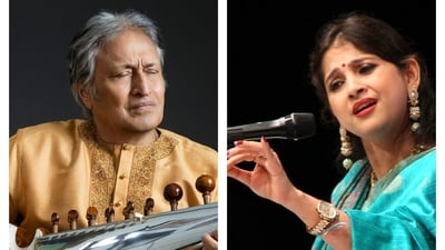 Ustad Amjad Ali Khan; (right) Kaushiki Chakraborty Ustad Amjad Ali Khan; (right) Kaushiki Chakraborty