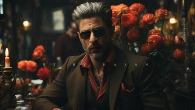 Shah Rukh Khan is imagined with grey hair in the poster of King. (All pics: Instagram/ Art by Hasan) 