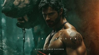 Varun Dhawan looks ripped in the poster of Bhediya 2. (All pics: Instagram/ Art by Hasan) 