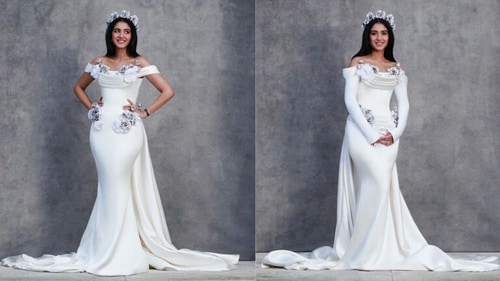 Radhika Merchant exudes royal elegance in Tamara Ralph’s white satin gown. (Instagram)