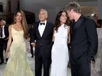 Brad Pitt and girlfriend Ines cruise Venice canals in motorboat with George and Amal Clooney for double date