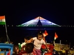 Mumbai, India – Aug 15, 2024: Bandra Worli Sea link lit up with tricolour, in the occasion of Independence Day celebration, in Mumbai, India, on Thursday, Aug 15, 2024. (Photo by Bhushan Koyande/HT Photo)