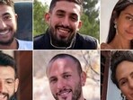 This combination of six undated photos shows hostages, from top left, Hersh Goldberg-Polin, Ori Danino, Eden Yerushalmi; from bottom left, Almog Sarusi, Alexander Lobanov, and Carmel Gat (The Hostages Families Forum via AP/Courtesy)