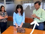 Navya Naveli Nanda celebrated with a cake when she found out she will be studying BPGP MBA for the next two years.
