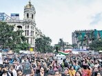 People protesting the rape and murder of a doctor in Kolkata, on Sunday. (PTI) People protesting the rape and murder of a doctor in Kolkata, on Sunday. (PTI)
