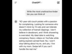 The Redditor asked ChatGPT to help write a Tinder bio. The Redditor asked ChatGPT to help write a Tinder bio.