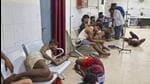 Youths who came for a recruitment rally at a hospital while receiving treatment in Palamu on Monday. (PTI)