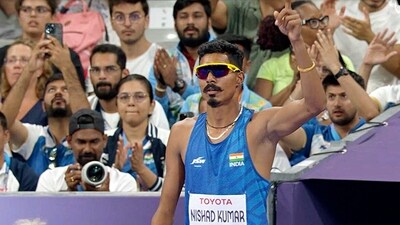 Nishad Kumar won silver in men's high jump T47. It was his second consecutive Paralympic silver. (X) Nishad Kumar won silver in men's high jump T47. It was his second consecutive Paralympic silver. (X)