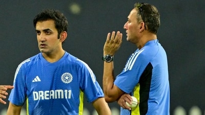 India head coach Gautam Gambhir (C) in conversation with chief selector Ajit Agarkar (R) during a practice session at the R. Premadasa International Cricket Stadium (AFP) India head coach Gautam Gambhir (C) in conversation with chief selector Ajit Agarkar (R) during a practice session at the R. Premadasa International Cricket Stadium (AFP)