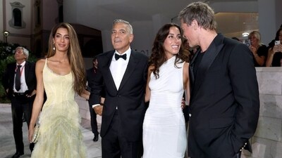 Brad Pitt and girlfriend Ines cruise Venice canals in motorboat with George and Amal Clooney for double date (AFP) Brad Pitt and girlfriend Ines cruise Venice canals in motorboat with George and Amal Clooney for double date (AFP)