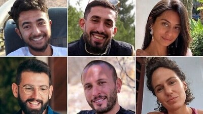 This combination of six undated photos shows hostages, from top left, Hersh Goldberg-Polin, Ori Danino, Eden Yerushalmi; from bottom left, Almog Sarusi, Alexander Lobanov, and Carmel Gat (The Hostages Families Forum via AP/Courtesy) This combination of six undated photos shows hostages, from top left, Hersh Goldberg-Polin, Ori Danino, Eden Yerushalmi; from bottom left, Almog Sarusi, Alexander Lobanov, and Carmel Gat (The Hostages Families Forum via AP/Courtesy)