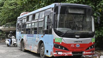 Mumbai, India - Sept. 2, 2024: BEST bus involved in the accident that took place in Lalbaug injuring ten and killing a 28-year-old female Income Tax officer, in Mumbai, India, on Monday, September 2, 2024. (Photo by Anshuman Poyrekar/ Hindustan Times) (Hindustan Times) Mumbai, India - Sept. 2, 2024: BEST bus involved in the accident that took place in Lalbaug injuring ten and killing a 28-year-old female Income Tax officer, in Mumbai, India, on Monday, September 2, 2024. (Photo by Anshuman Poyrekar/ Hindustan Times) (Hindustan Times)