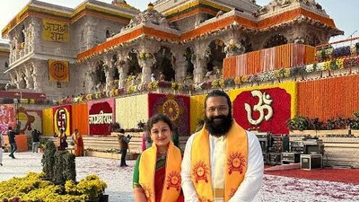 Kannada actor Rishab Shetty and his wife Pragathi attended the the Ram Mandir Pran Pratishtha in Ayodhya on January 22, 2024. Before the Ram Mandir inauguration, Rishab and Pragathi sought blessings from Lord Hanuman. They shared a photo expressing their gratitude for having a darshan of Lord Hanuman a day before the historic ceremony. 