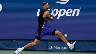 Alexander Zverev (GER) reaches for a backhand against Brandon Nakashima (USA)(not pictured) in a men's singles match on day seven of the 2024 U.S. Open tennis tournament at USTA Billie Jean King National Tennis Center (USA TODAY Sports via Reuters Con)