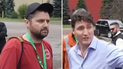 Justin Trudeau confronted by disgruntled steelworker about high taxes in viral video (@KarluskaP/X) Justin Trudeau confronted by disgruntled steelworker about high taxes in viral video (@KarluskaP/X)