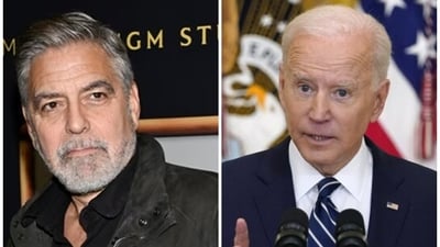 In press conference, George Clooney called Biden's move to drop out of the 2024 presidential contest “the most selfless thing that anybody has done since George Washington.” (AP ) In press conference, George Clooney called Biden's move to drop out of the 2024 presidential contest “the most selfless thing that anybody has done since George Washington.” (AP )
