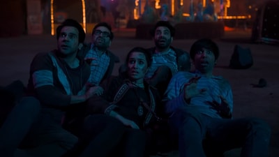 Rajkummar Rao, Pankaj Tripathi, Shraddha Kapoor, Aparshakti Khurana and Abhishek Banerjee in a still from Stree 2. Rajkummar Rao, Pankaj Tripathi, Shraddha Kapoor, Aparshakti Khurana and Abhishek Banerjee in a still from Stree 2.