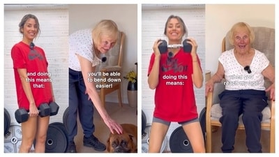 In the video, Emily can be seen demonstrating multiple exercises, and then her grandmother can be seen speaking about how those exercises can benefit in old age. (Instagram/@_emilysworld) In the video, Emily can be seen demonstrating multiple exercises, and then her grandmother can be seen speaking about how those exercises can benefit in old age. (Instagram/@_emilysworld)