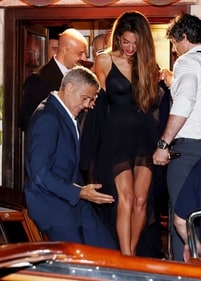 Amal Clooney and George Clooney clicked while exiting the restaurant. (Instagram) Amal Clooney and George Clooney clicked while exiting the restaurant. (Instagram)